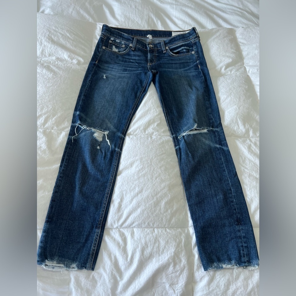 Rag & Bone Womens Distressed Dre Capri Jeans Size 26 Blue Raw Hem Deville Wash
